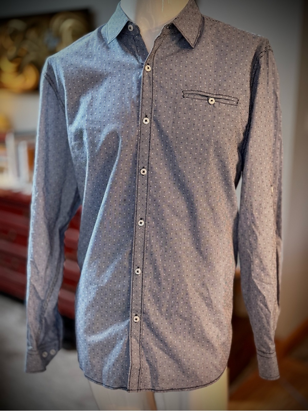 Michael Brandon Men's Blue Micro-Pattern Button-Down Shirt